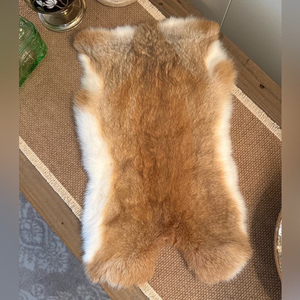 2~natural tanned rabbit furs~decorative accent~farmhouse~rustic~Boho~Minimalist